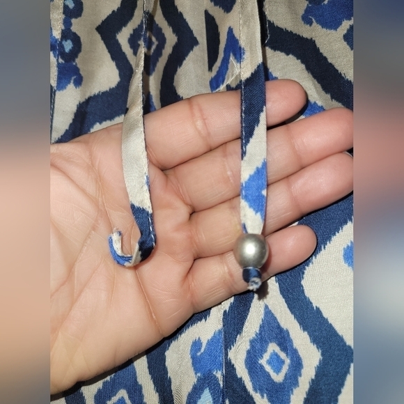 Zara Satin Silky Abstract Print Joggers And Tied Top Set In Cream & Blue Size S - Picture 14 of 16